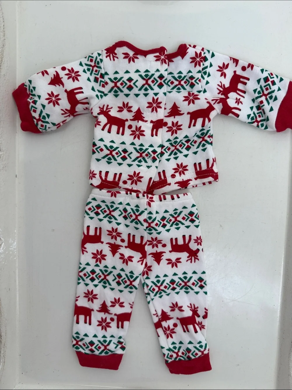 Dollie & Me Fair Isle Red, Green & White Reindeer 18” Doll Pajama Set